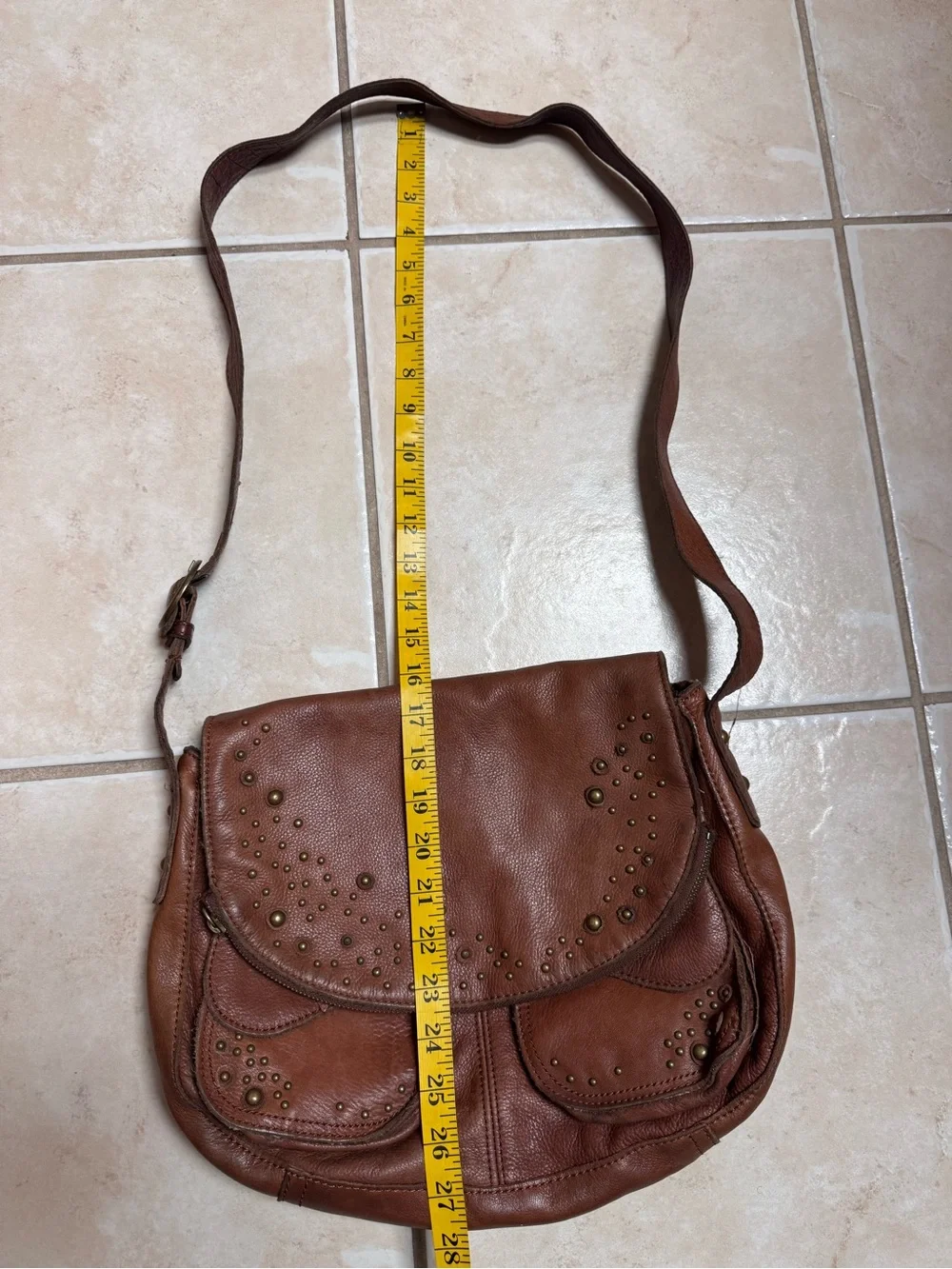 Lucky Brand Brown Leather Studded Crossbody Bag